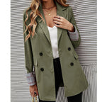 Elegant Double-Breasted Blazer with Plaid Detail