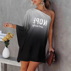 Women's Asymmetrical Mini Dress with Graphic Print