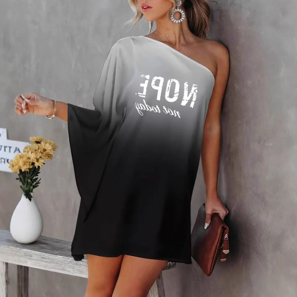 Women's Asymmetrical Mini Dress with Graphic Print