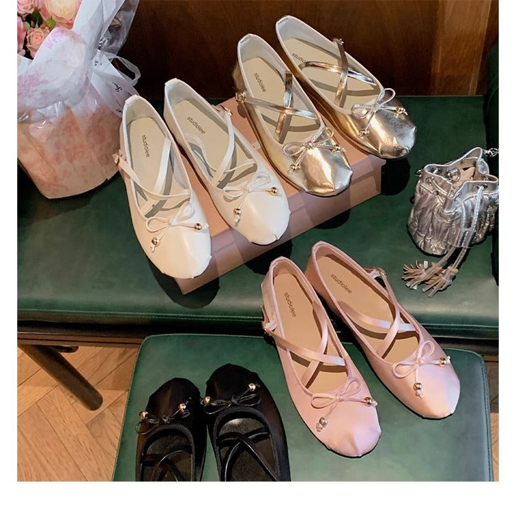 Women's Ballet Flats with Fine Straps and Bow Detail