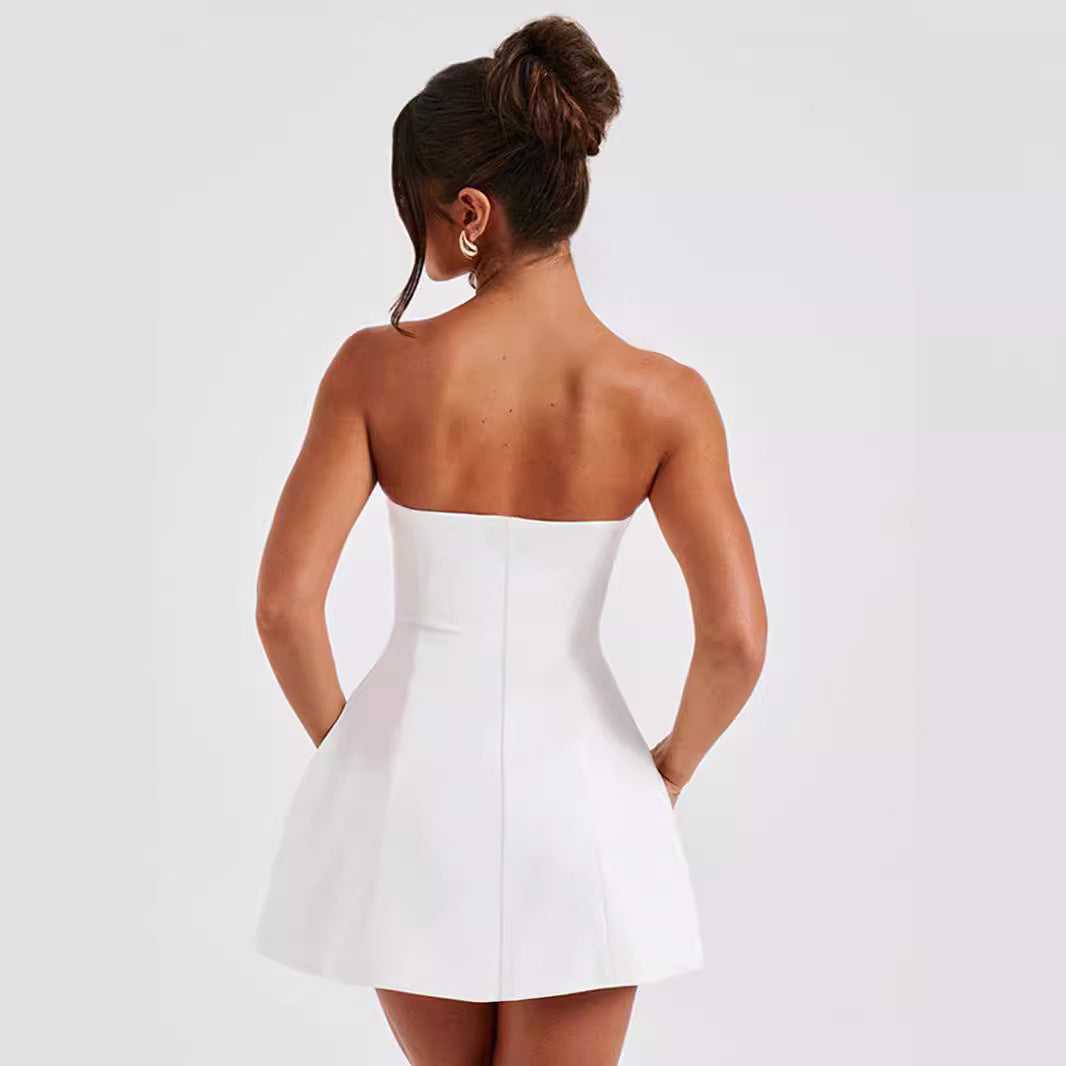 Women's Bustier Dress with Fitted Silhouette and Flared Skirt