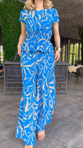Women's Flowing Jumpsuit with Floral Design and Elastic Waist