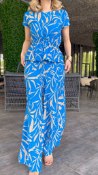 Women's Flowing Jumpsuit with Floral Design and Elastic Waist