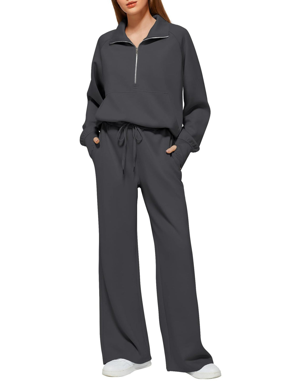 Women's Comfortable Sport Suit with Zipper and Wide Cut