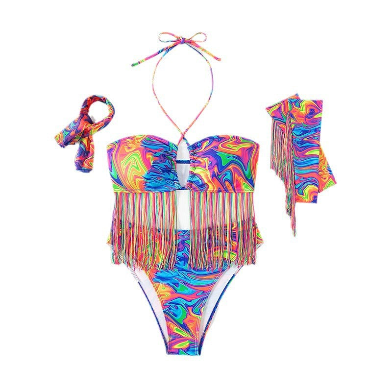 Women's Swimsuit with Colorful Fringe Design
