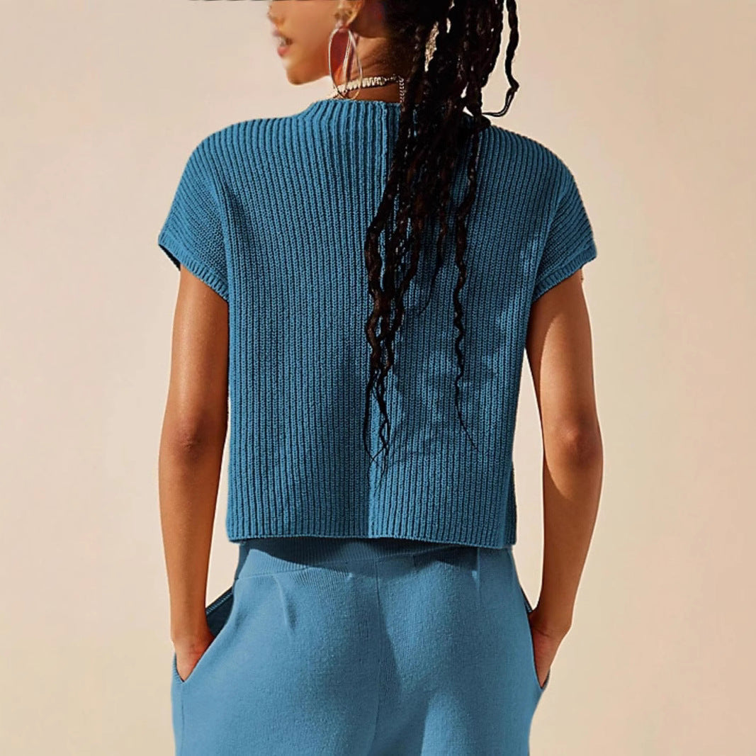 Women's Casual Knit Top and Wide-Leg Pants Set