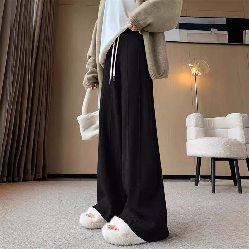 Women's Comfortable High-Waisted Knit Pants with Drawstring