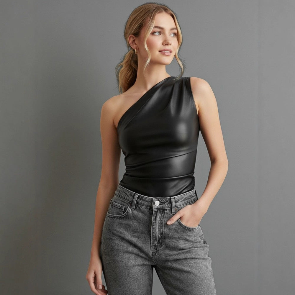 Women's Asymmetrical Top with Innovative Draping