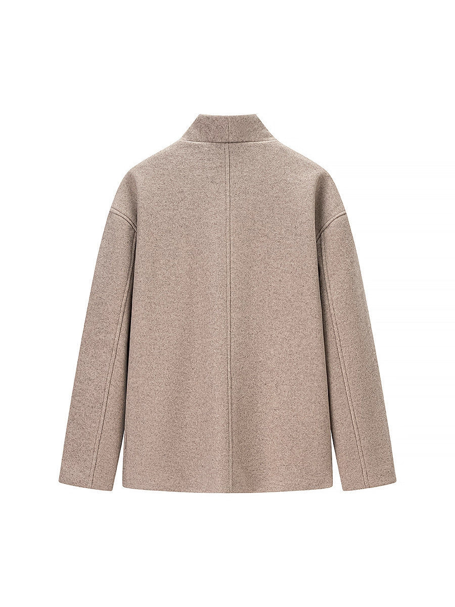 Elegant Women's Winter Jacket with Double-Breasted Button Front and Stand-Up Collar