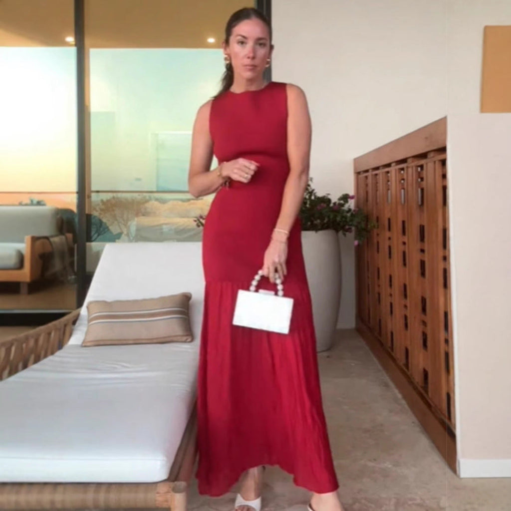 Women's Sleeveless Maxi Dress with Ruffled Hem