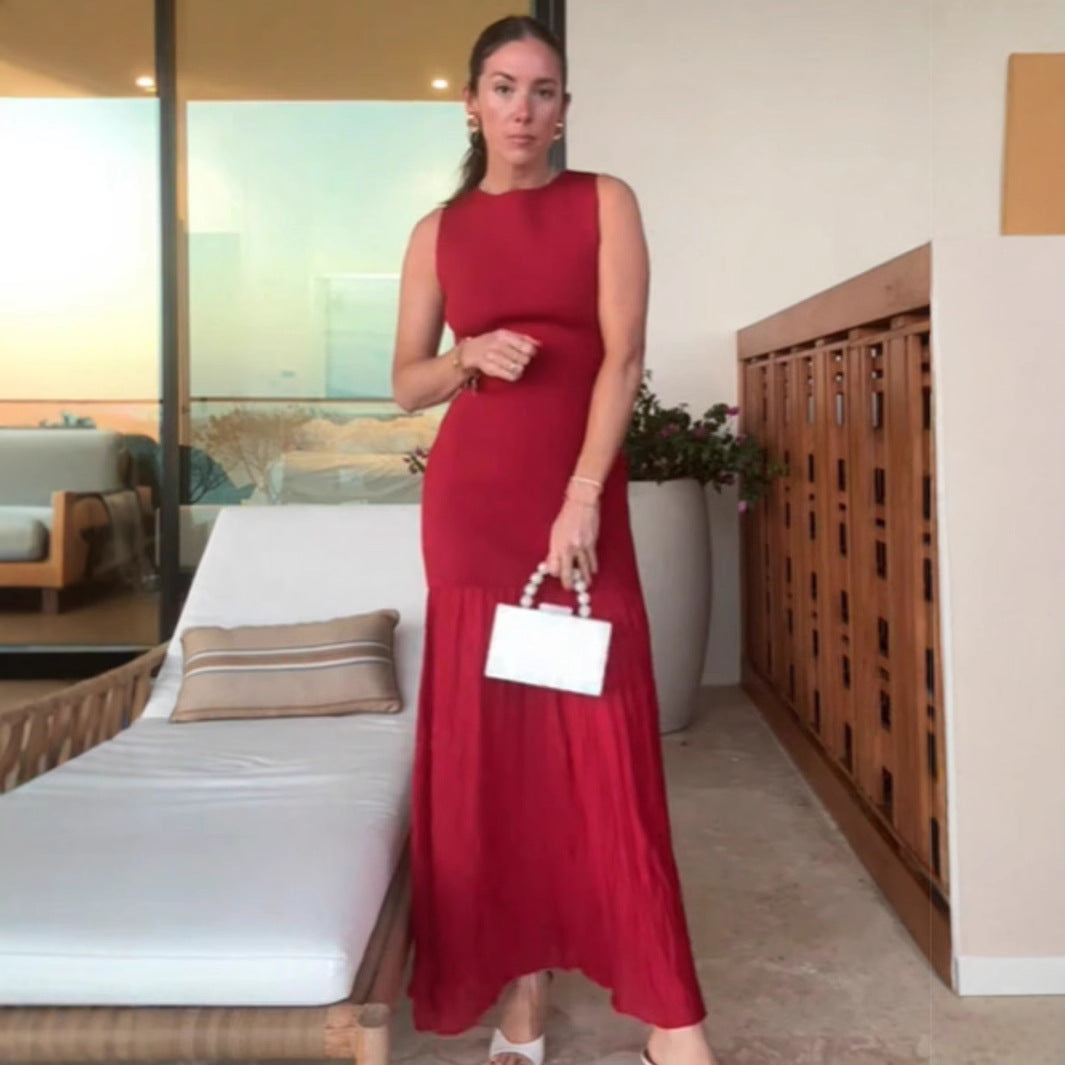 Women's Sleeveless Maxi Dress with Ruffled Hem