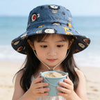 Unisex Kids' Wide Brim Sun Hat with Chin Strap and Unicorn Print