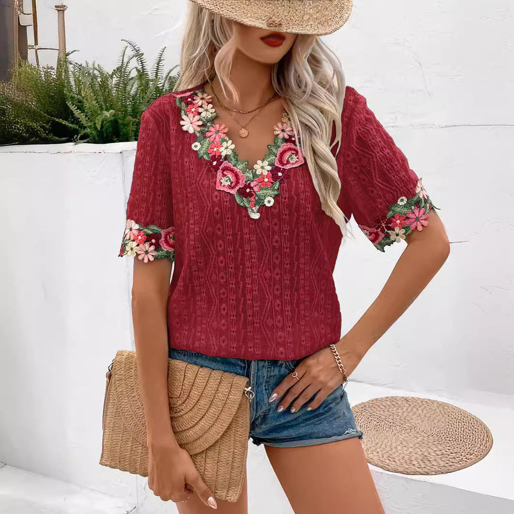 Women's Blouse with Floral Embroidery and Airy Sleeves