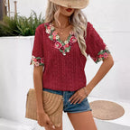 Women's Blouse with Floral Embroidery and Airy Sleeves