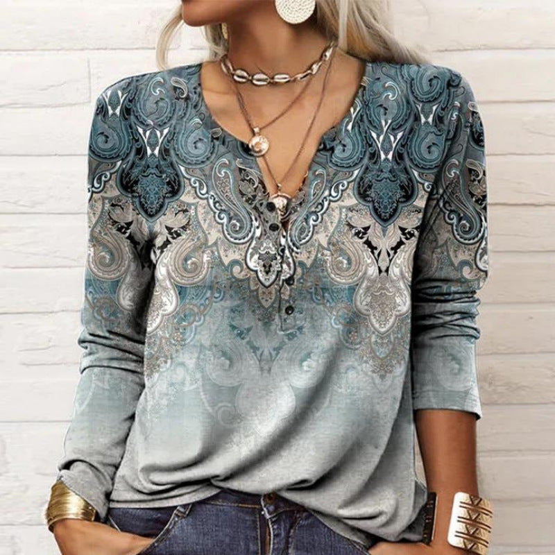 Women's Long-Sleeve Casual Shirt with Playful Pattern