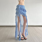 Women's Maxi Skirt with Ruffle Details and Gingham Pattern