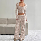 Women's Comfortable Lounge Set with Casual Cut and Wide-Leg Pants