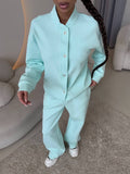 Elegant and Comfortable Leisure Set with Button Placket and Wide Cut