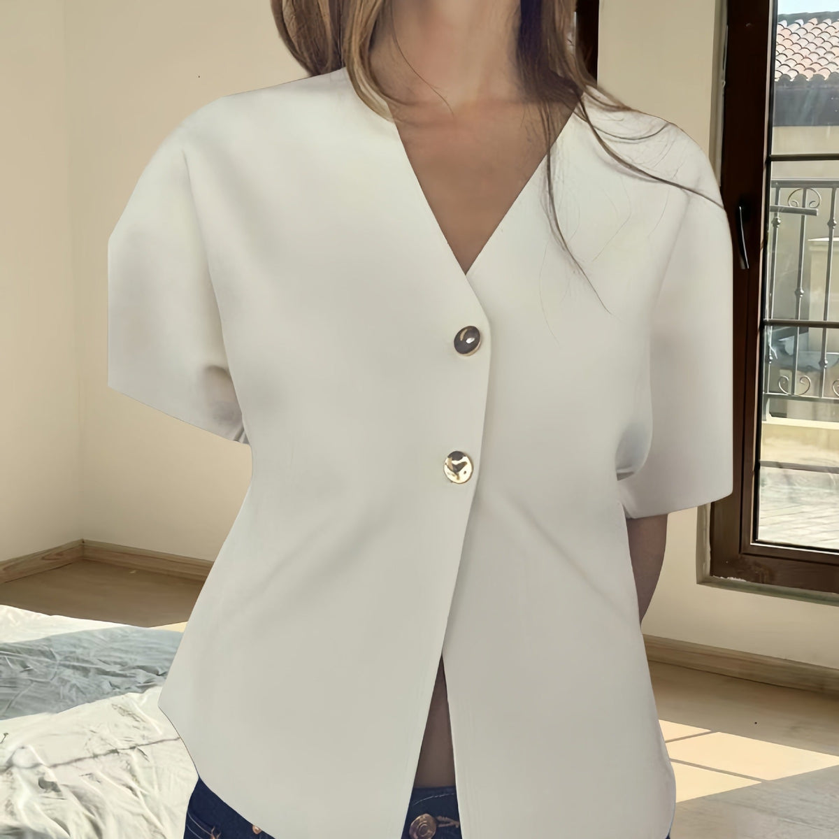 Women's Blouse with Innovative Cut and Elegant Details