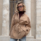Women's Fashionable Windbreaker Coat with Waist Drawstring