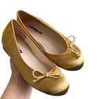 Women's Satin-Texture Ballet Flats with Bow Detail