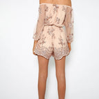 Elegant Playsuit with Floral Sequin Embellishments and Off-Shoulder Design
