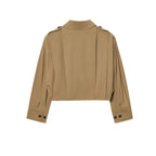 Women's Cropped Jacket with Decorative Buttons and Pleats