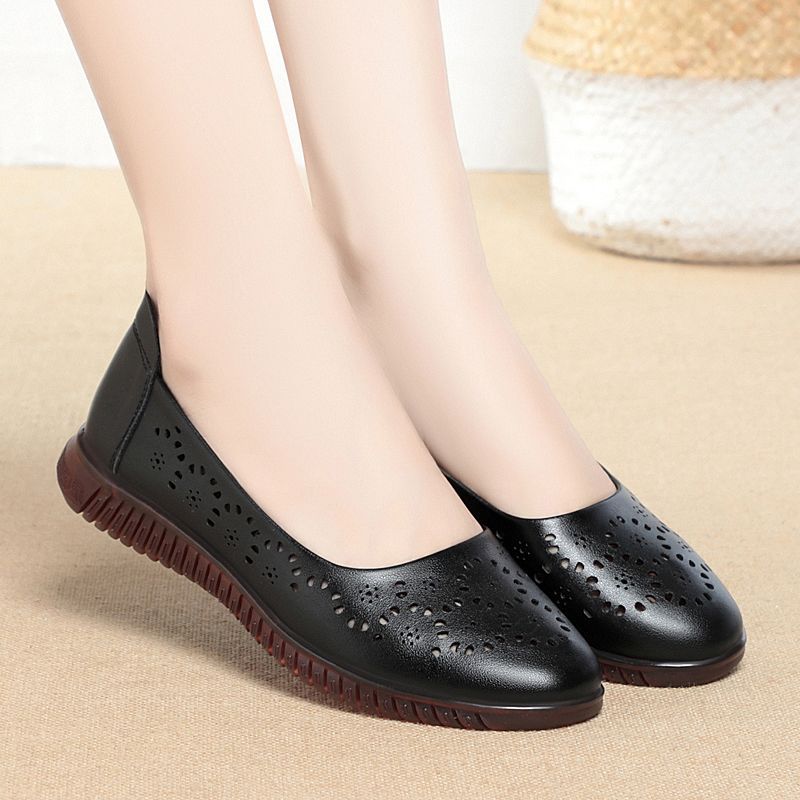 Women's Ballet Flats with Breathable Perforated Pattern and Flexible Sole