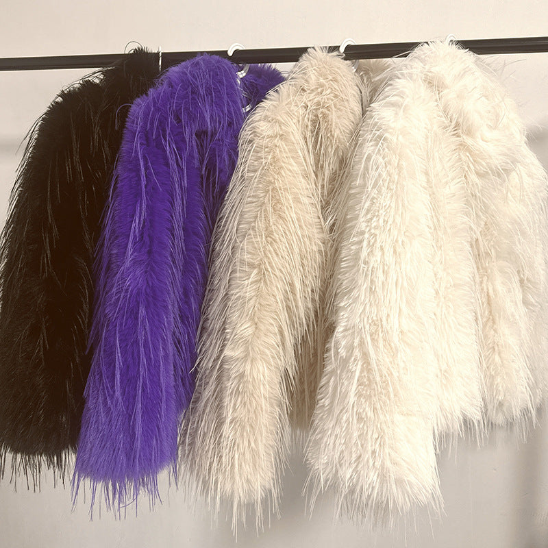 Women's Elegant Faux Fur Blazer with Wide Collar
