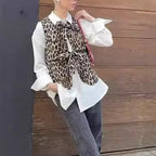Women's Sleeveless Top with Bow Detail and Leopard Print