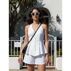 Women's Elegant Peplum Top and Bottom Set with Button Details