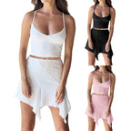 Women's Crop Top and Playful Asymmetric Skirt Set