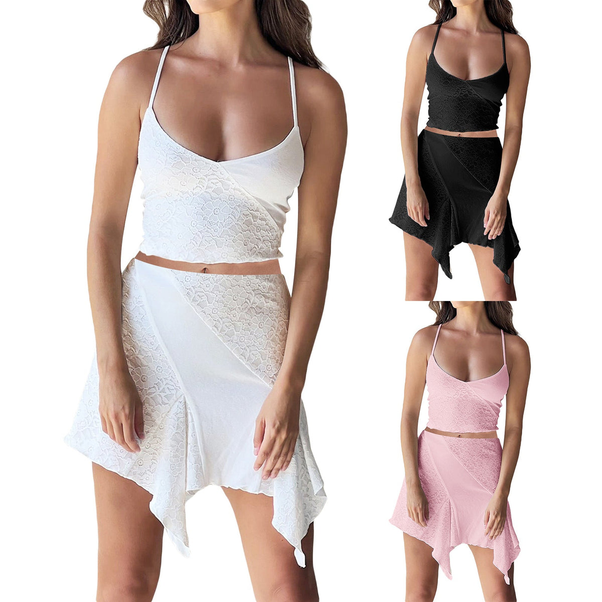 Women's Crop Top and Playful Asymmetric Skirt Set