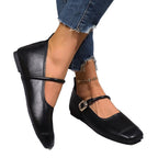 Women's Ballet Flats with Ankle Strap and Buckle