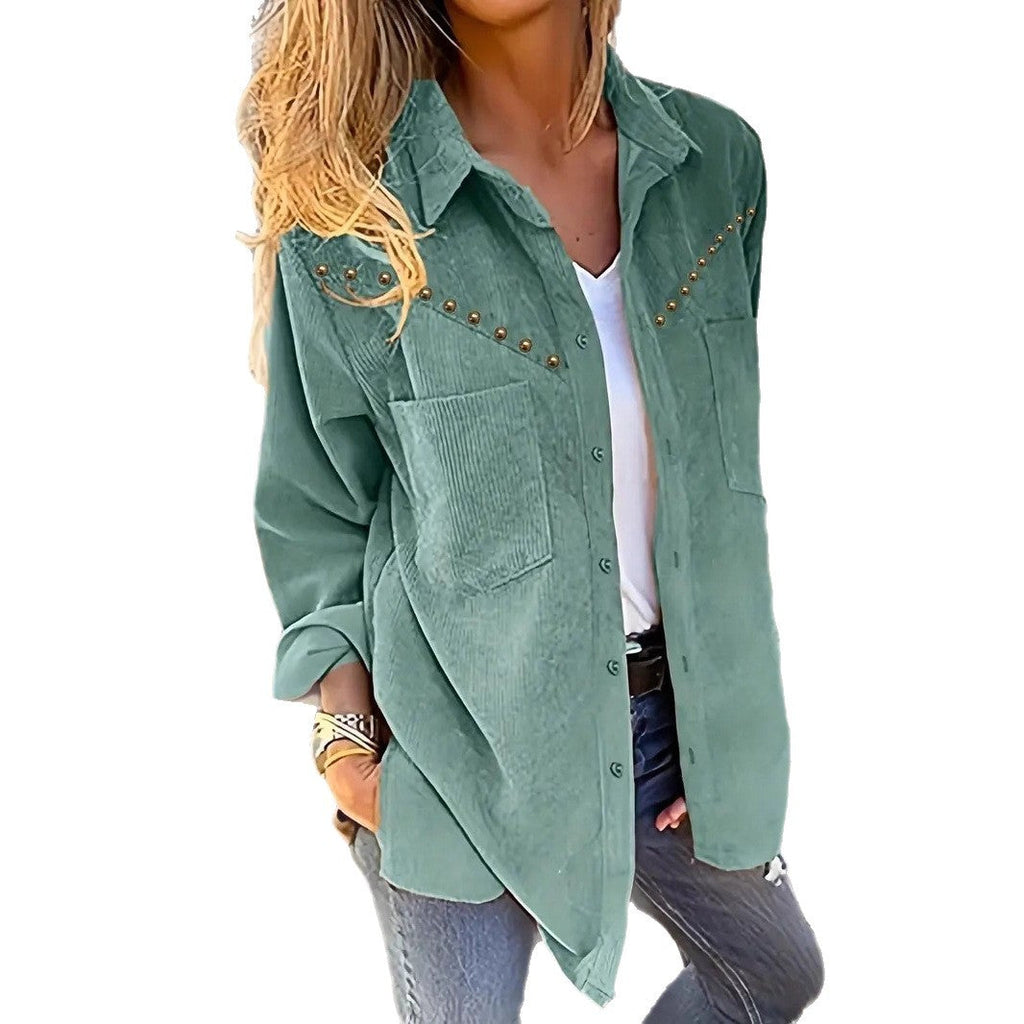 Women's Corduroy Blouse with Elegant Snap Buttons and Practical Pockets