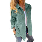 Women's Corduroy Blouse with Elegant Snap Buttons and Practical Pockets