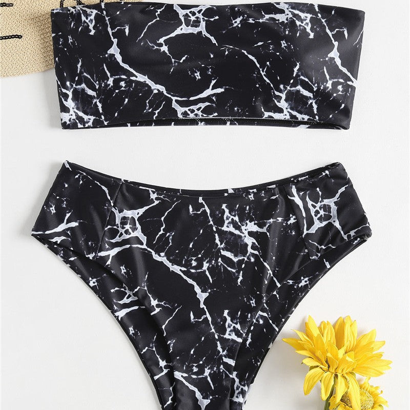 Women's Bandeau Bikini with Elegant Marble Print