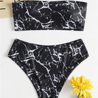 Women's Bandeau Bikini with Elegant Marble Print