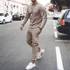 Men's Casual Crew Neck Training Set made of Stretch Cotton Blend with Drawstring Joggers