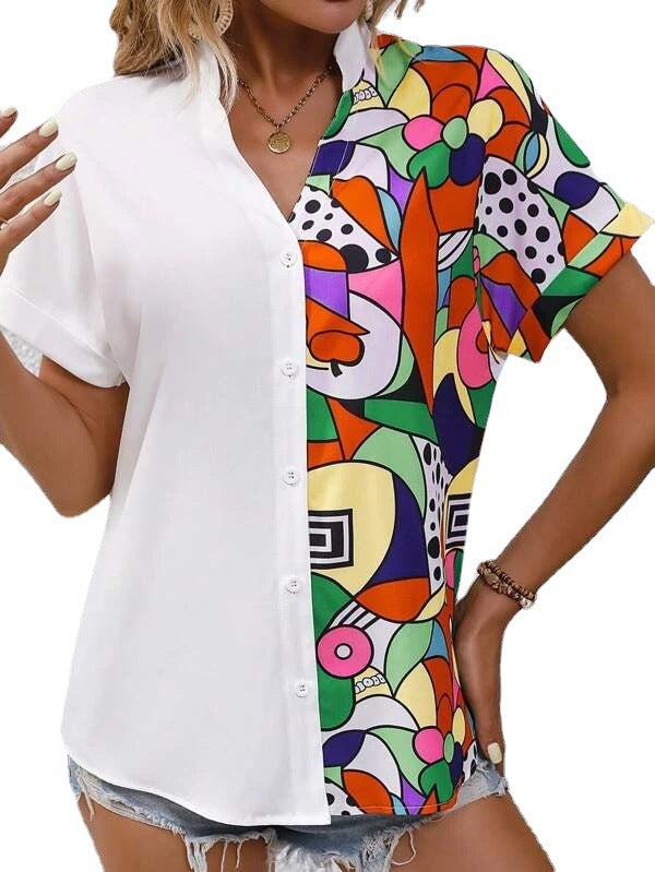 Women's Button-Up Blouse with Artistic Asymmetric Design