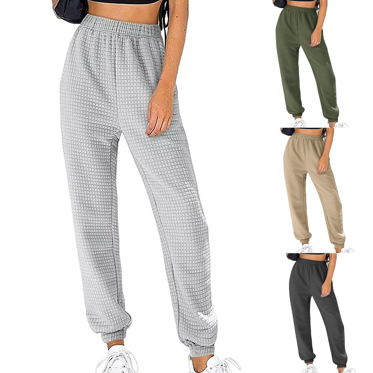 Women's Textured Casual Pants with Elastic Waistband