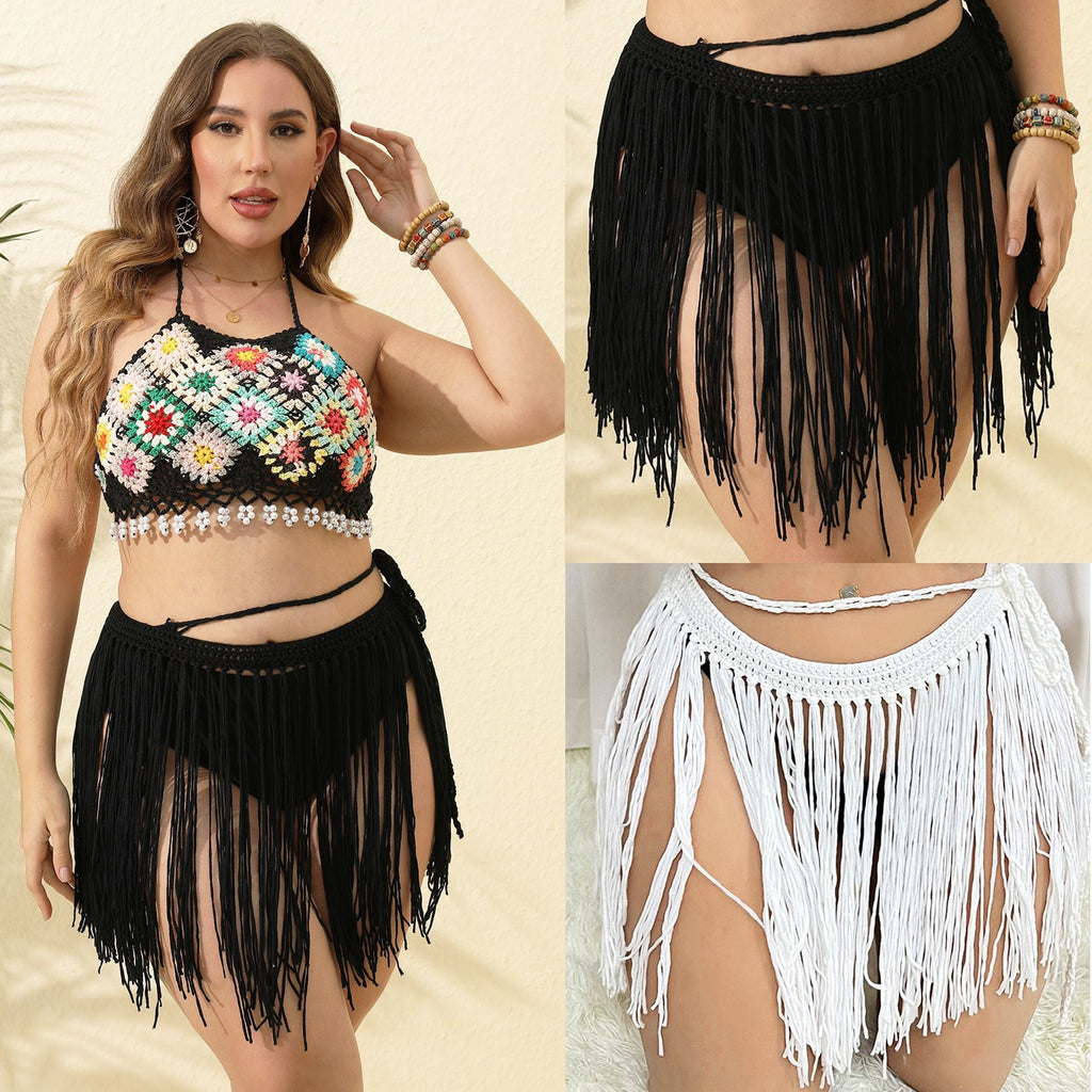 Women's Trendy Crochet Mini Skirt with Fringe