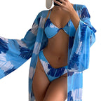 Women's Swimwear Set with Sheer Cover-Up and Floral Print