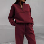Women's Casual Tracksuit with High Collar and Half-Zip