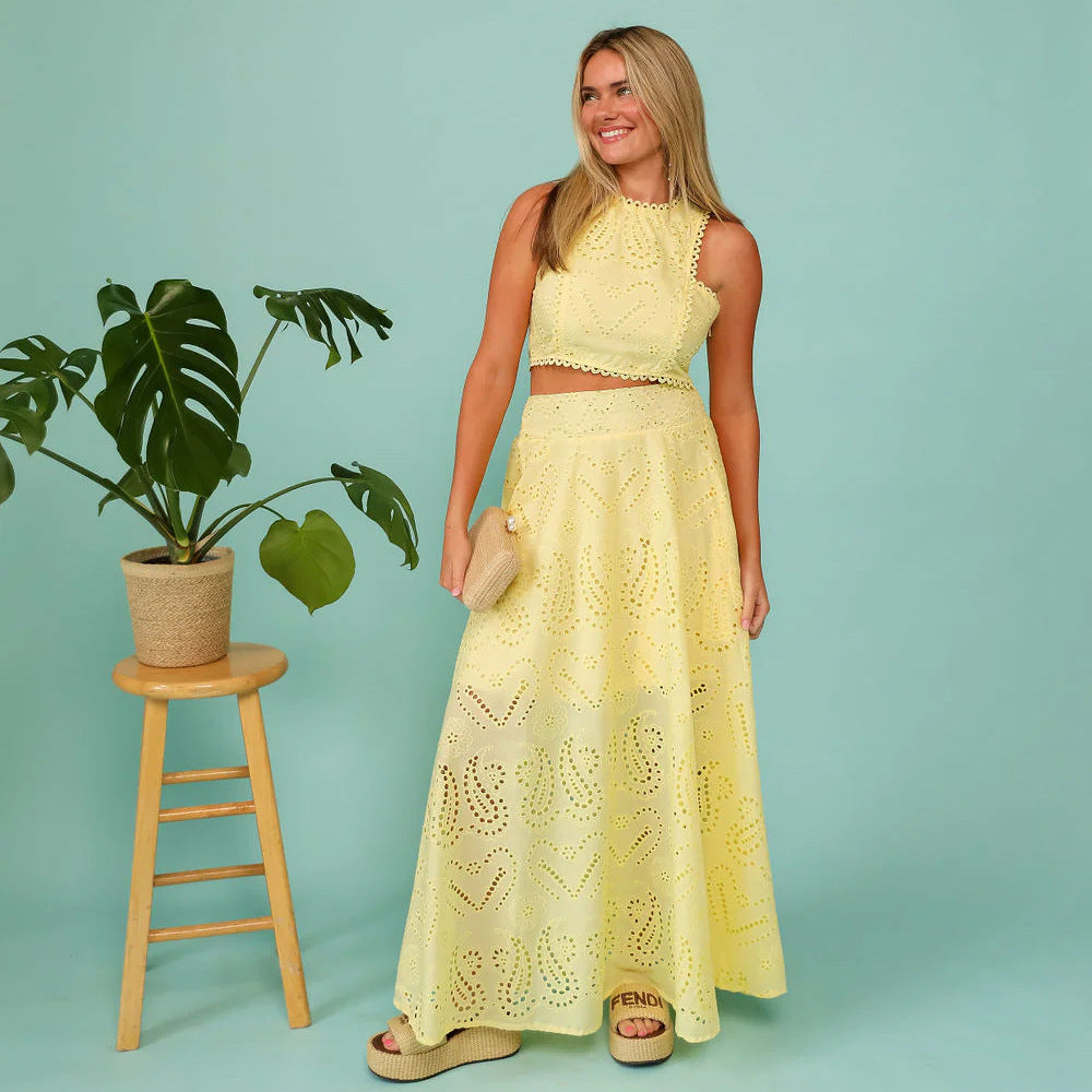 Women's Elegant Two-Piece Eyelet Set