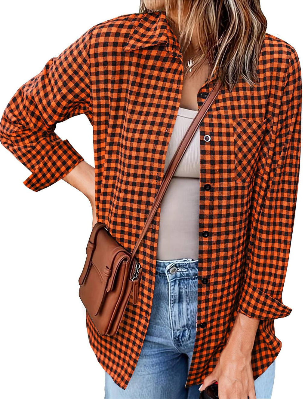 Women's Plaid Shirt with Casual Cut and Chest Pocket