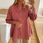 Women's Blouse with Elegant Pleated Texture and Semi-High Collar
