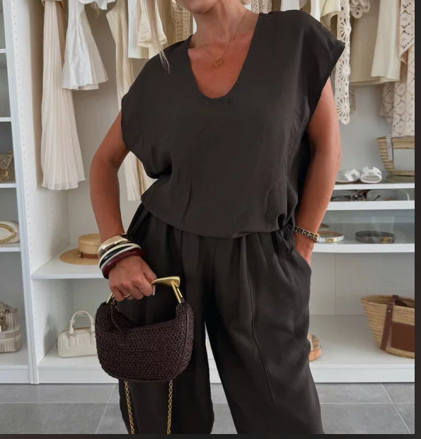 Women's Casual Jumpsuit with Elastic Waist and Pockets