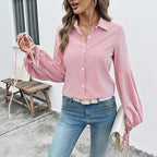 Women's Blouse with Voluminous Sleeves and Striped Design