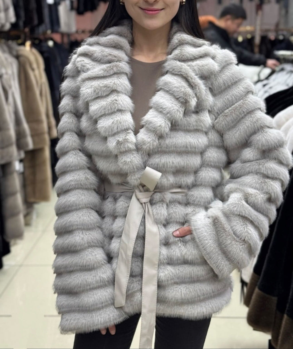 Women's Fluffy Bouclé Cardigan with Tie Belt
